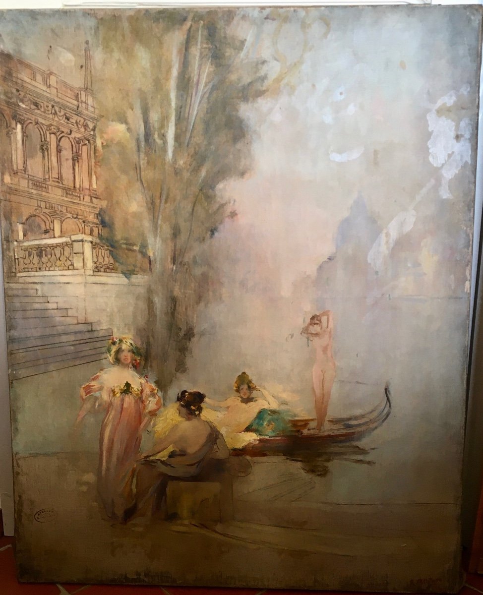 Oil On Canvas, Workshop Stamp R. Allègre + Signature R. Allègre, Venice